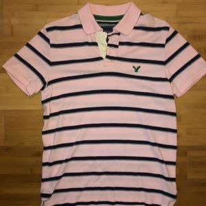 American Eagle light pink w navy stripes polo - S